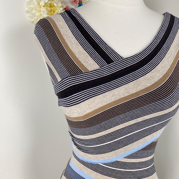 ANTHROPOLOGIE Body Con Bandage Striped Stretch Dress Size XS/Small - Picture 5 of 9